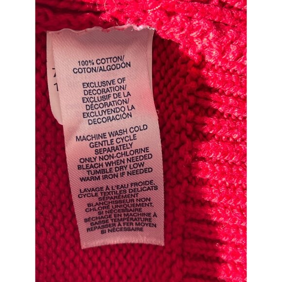 Chaps Red Cable Knit Button Up Sweater L/G 100% Cotton 32k - Picture 4 of 4